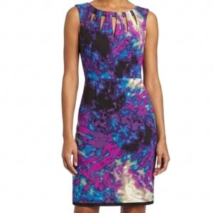 Beautiful blue and purple multicolor, sleeveless, a-line dress. Zipper back deta